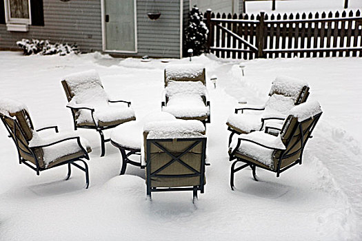 雪,遮盖,椅子,住宅,背影,院子,芝加哥,伊利诺斯,美国