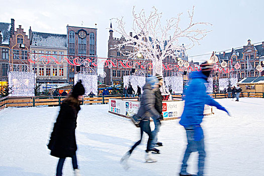 滑冰,圣诞节,滑冰场,大广场,中心,布鲁日
