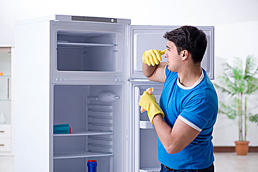 男人,清洁,电冰箱,卫生,概念