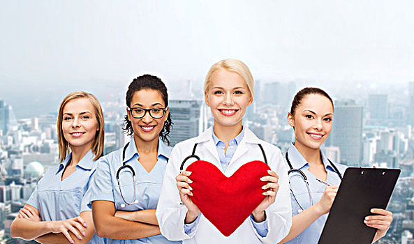 医药健康,概念,微笑,女医生,护理,红色,心