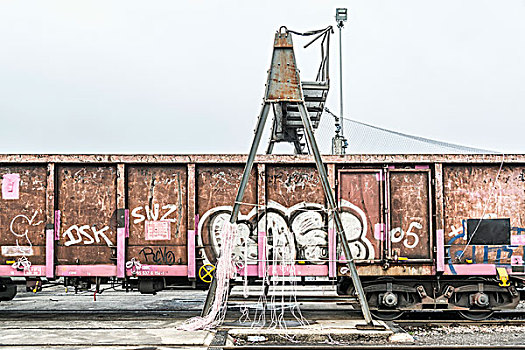涂鸦,老,货运列车,港口