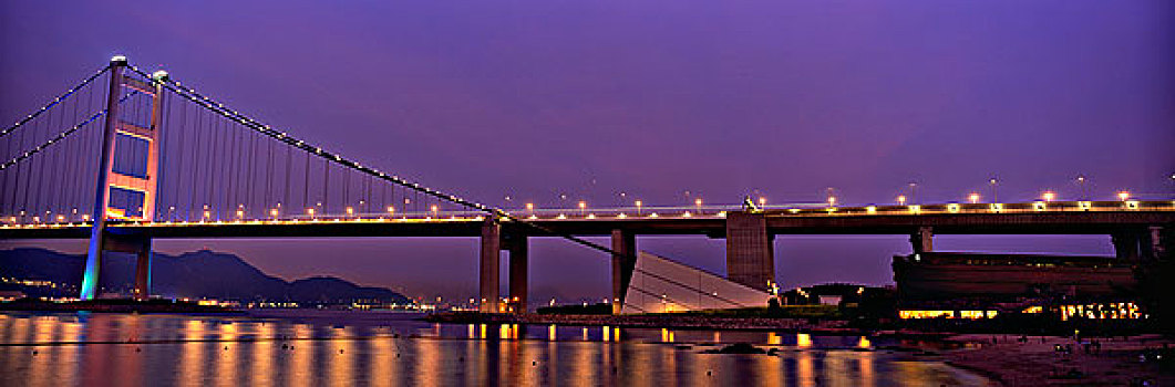 桥,前景,黄昏,香港