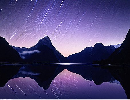 星迹,山峦,湖,米尔福德峡湾,南岛,新西兰