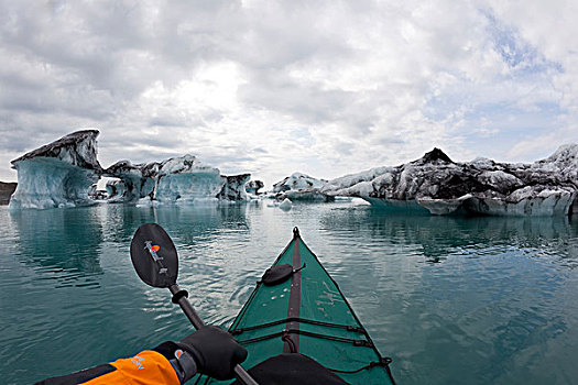 皮划艇手,划船,冰山,结冰,湖,冰岛,欧洲