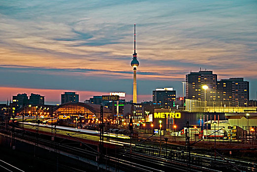 风景,东方,车站,晚间,柏林,德国,欧洲