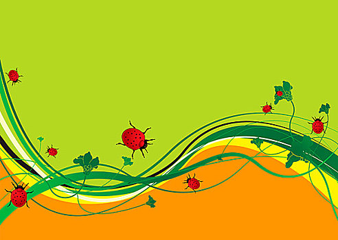 绿色,橙色,抽象,背景,瓢虫,吃