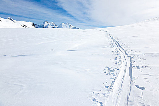 滑雪轨迹,初雪,大,冰河,背景,顶峰,蒙特卡罗,粉色,山丘,策马特峰,瑞士,欧洲