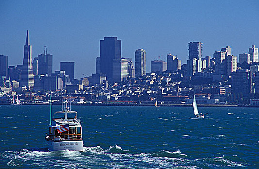 游艇,天际线,旧金山湾,加利福尼亚,北美,美国