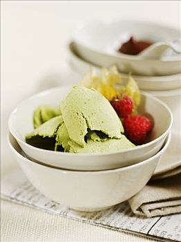 绿茶,冰淇淋,水果