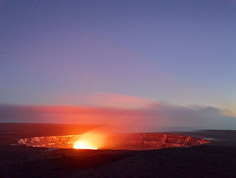 火山口,基拉韦厄火山,火山爆发,火山岩,红色,热,熔岩流,晚上,美国,夏威夷,北美