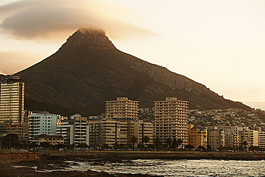 公寓楼,海滨地区,火山,背景,开普敦,南非