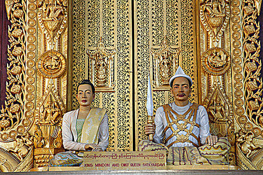 缅甸,曼德勒,宫殿,室内,国王,皇后,雕塑