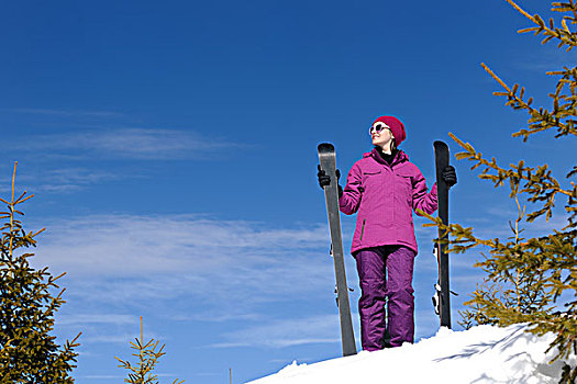 冬天,女人,滑雪,运动,有趣,旅行,雪