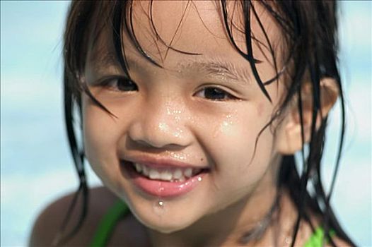 泰国,五个,亚洲人,女孩,玩,游泳池