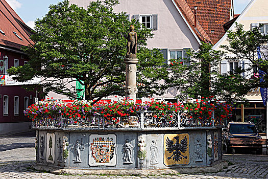 喷泉,市场,广场,浪漫大道,中间,弗兰克尼亚,巴伐利亚,德国,欧洲