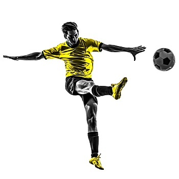 巴西人,足球,球员,男青年,踢,剪影