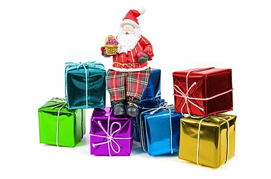 圣诞老人,坐,彩色,礼盒