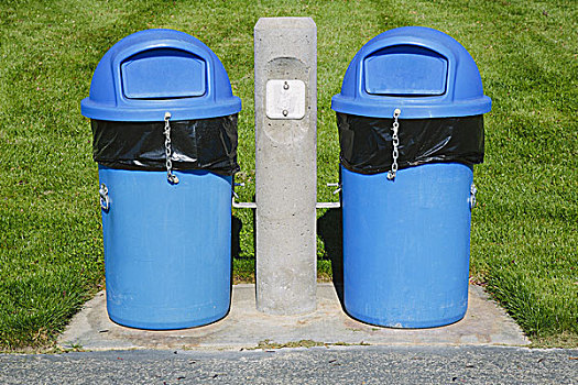 蓝色,垃圾桶,草,体育场