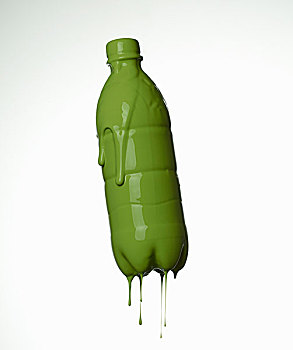 苏打,瓶子,滴下,绿色,涂绘