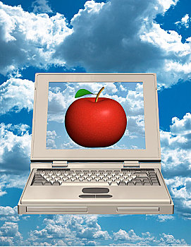 笔记本电脑,苹果,显示屏,天空