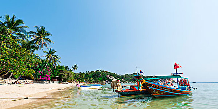 船,沙滩,蓝绿色海水,龟岛,岛屿,海湾,泰国,亚洲