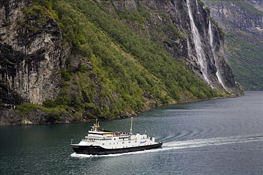 俯拍,渡轮,峡湾,挪威
