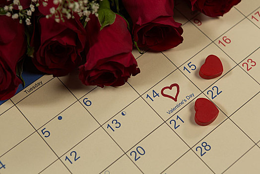玫瑰花束,心形,装饰,日历