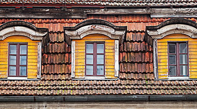 阁楼,窗户,老,木屋,里加,爱沙尼亚
