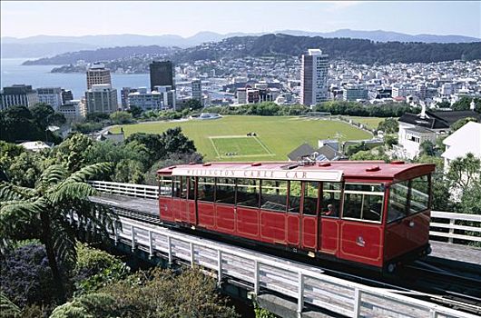 缆车,城市天际线,惠灵顿,北岛,新西兰