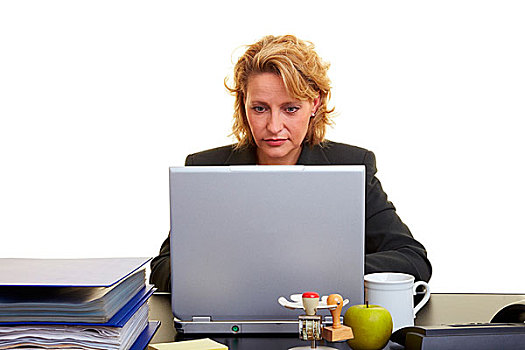 职业女性,坐,笔记本电脑,书桌
