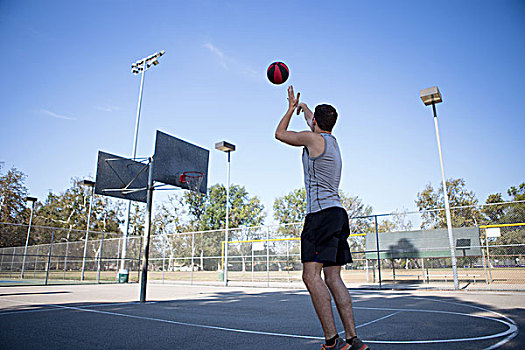 男青年,篮球手,投掷,球,篮篮