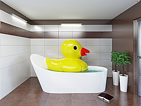 大,橡皮鸭,放松,浴室,创意,概念