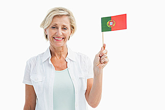 高兴,成年,女人,拿着,葡萄牙,旗帜