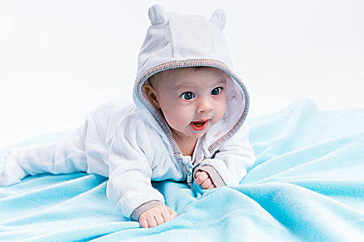 婴儿,帽子,蓝色,毯子