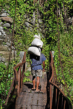 菲律宾,北方,吕宋岛,男人,穿过,吊桥