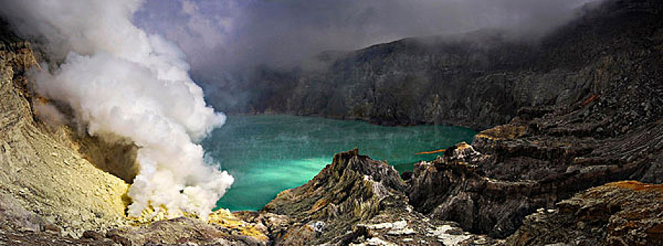 印度尼西亚,爪哇,酸性,湖,火山口,火山