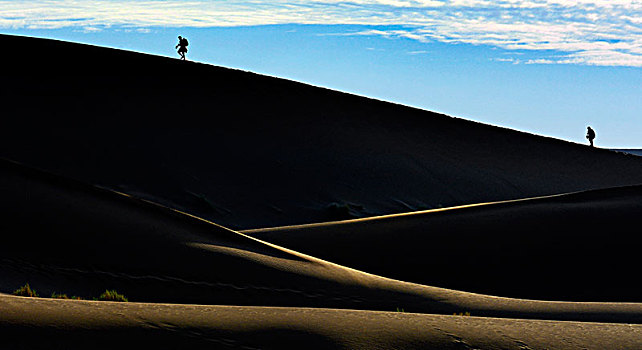 剪影,人,攀登,沙丘,荒漠景观,纳米比沙漠,区域,纳米比亚,非洲