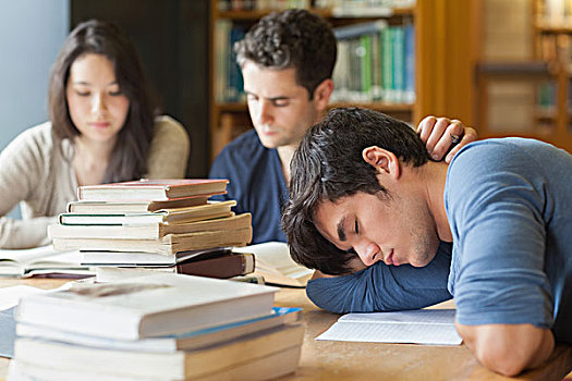 学生,睡觉,学习,桌子,图书馆