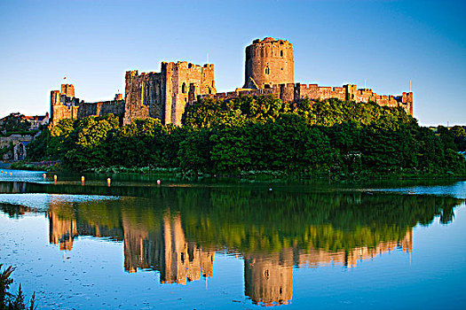 反射,城堡,河,彭布鲁克郡,威尔士