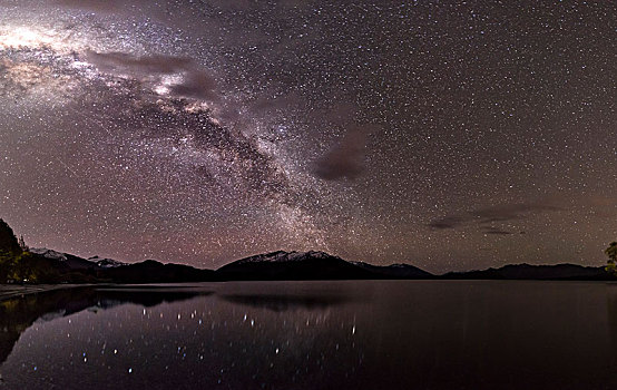 夜景,瓦纳卡,湖,星星,银河,反射,水,湾,奥塔哥,南部地区,新西兰,大洋洲