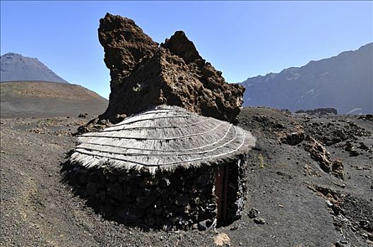 传统,小屋,福古岛,火山,岛屿,佛得角群岛,非洲