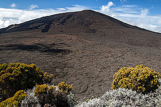 风景,火山口,后面,火山,团聚,法国,非洲