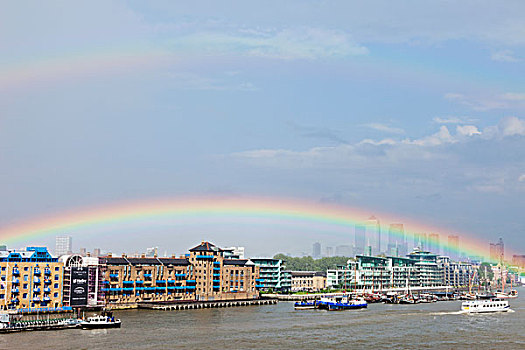 英格兰,伦敦,彩虹,上方,港区,金丝雀码头,天际线