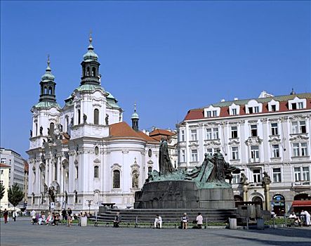 老城广场,旧城广场,雕塑,布拉格,捷克共和国