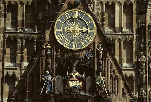 钟表,圣母教堂,圣母大教堂,纽伦堡,巴伐利亚,德国