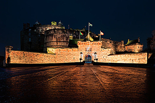 爱丁堡城堡,夜晚,苏格兰,英国