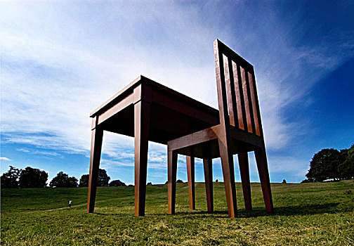 大,椅子,桌子,超现实,雕塑,公园,狗