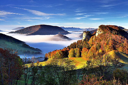 山,海洋,雾,朱拉,瑞士,欧洲