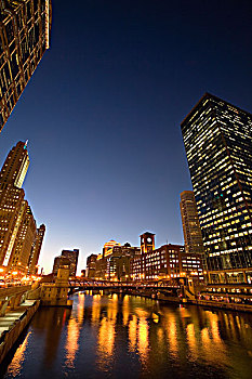 立交桥,上方,芝加哥河,夜晚
