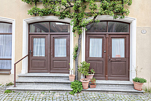 前门,老,窗户,丁克尔斯比尔,中间,弗兰克尼亚,巴伐利亚,德国